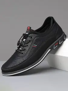 Men's Business Casual Shoes, Trainer, Sneaker, Flat Sneakers, PU Leather Upper & PVC Leather Sole, Plain Design, All-Season Comfortable Footwear for Men