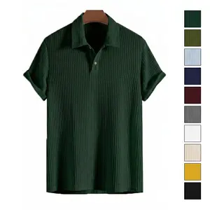 Men's Plain Jacquard Knit Polo Shirt (S-2XL), Regular Fit Casual Short Sleeve Button Front Green Top for Summer, Father's Day Gift Fashion Clothes for Daily Wear.