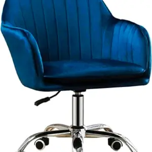Velvet Blue Office Chair with Chrome Base and Casters for Modern Home Office