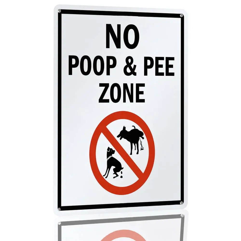 Aluminum No Poop & Pee Zone Sign, 12×8 in Weatherproof Metal Wall Art Plaque, Home Decor for Yd & Public Areas, Pet Etiquette & Outdoor Safety Marker, Aluminium