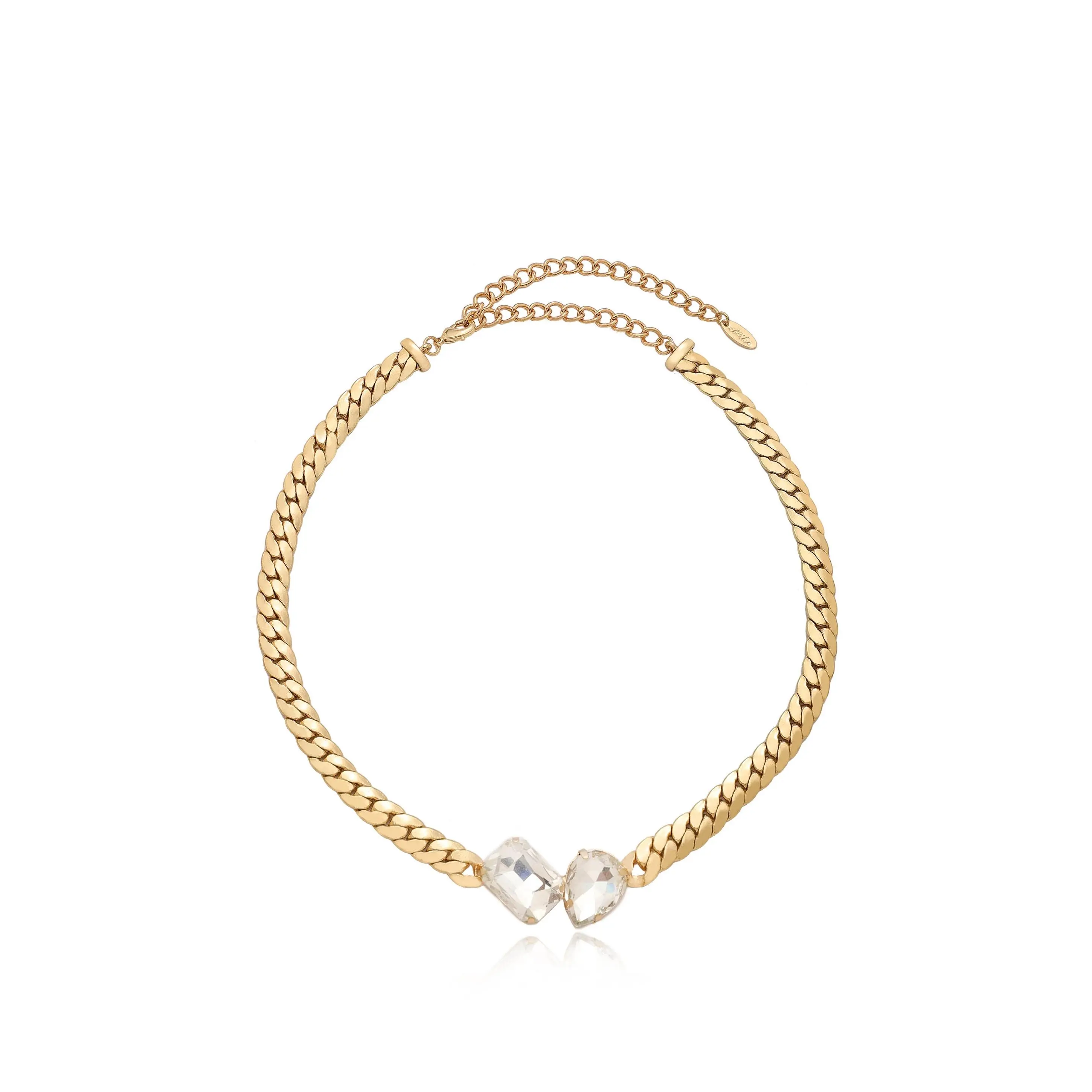 Ettika Double Gem Centerstone Necklace 18kt Gold Plated Brass Glass Beads 15" & 5" Extender Adjustable Gold Choker Ettika Double Gem Centerstone Necklace 18kt Gold Plated Brass Glass Beads 15" & 5" Extender Adjustable Gold Choker