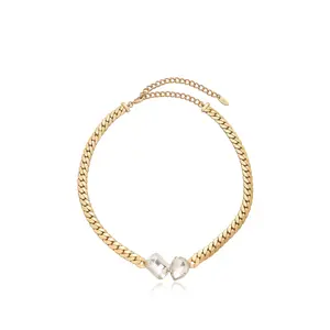 Ettika Double Gem Centerstone Necklace 18kt Gold Plated Brass Glass Beads 15" & 5" Extender Adjustable Gold Choker