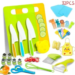 32PCS Safe Montessori Kids Kitchen Knife Set, Real Toddler Cooking Utensils & Sandwich Cutters for Ages 5-10, Complete Educational Kitchen Gadgets, Perfect Christmas Holiday Gift for Boys Girls
