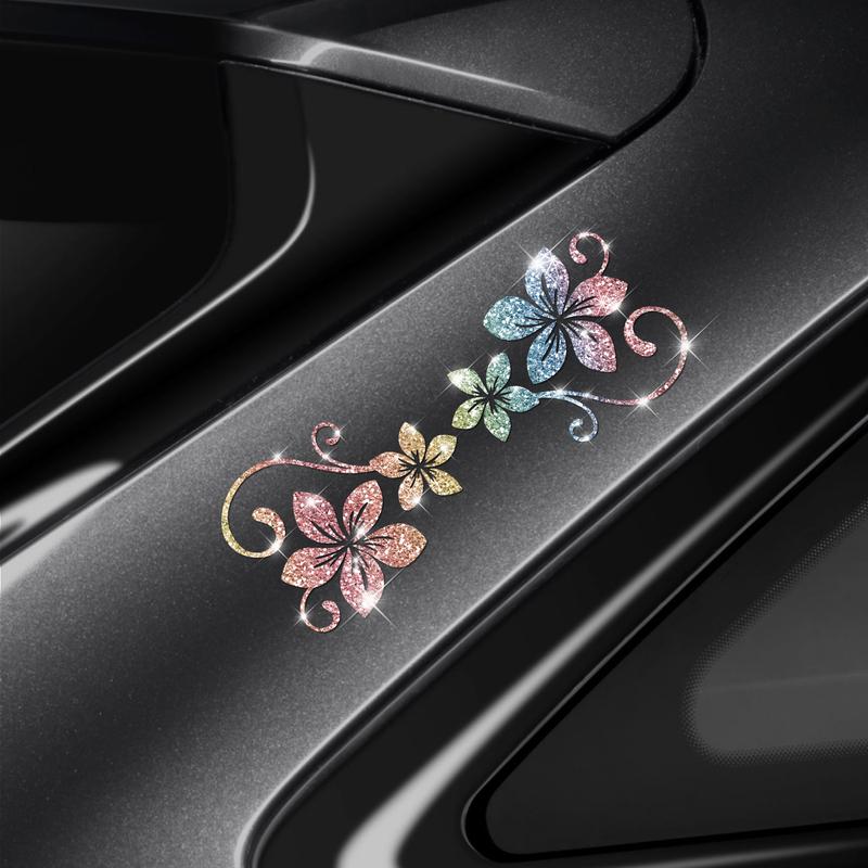 Four Vine Flower Car Sticker, Shiny Plant Floral Pattern, Self-Adhesive No Residue, Easy Installation for Cars Trucks Motorcycles Windows Laptops, Universal Car Sticker