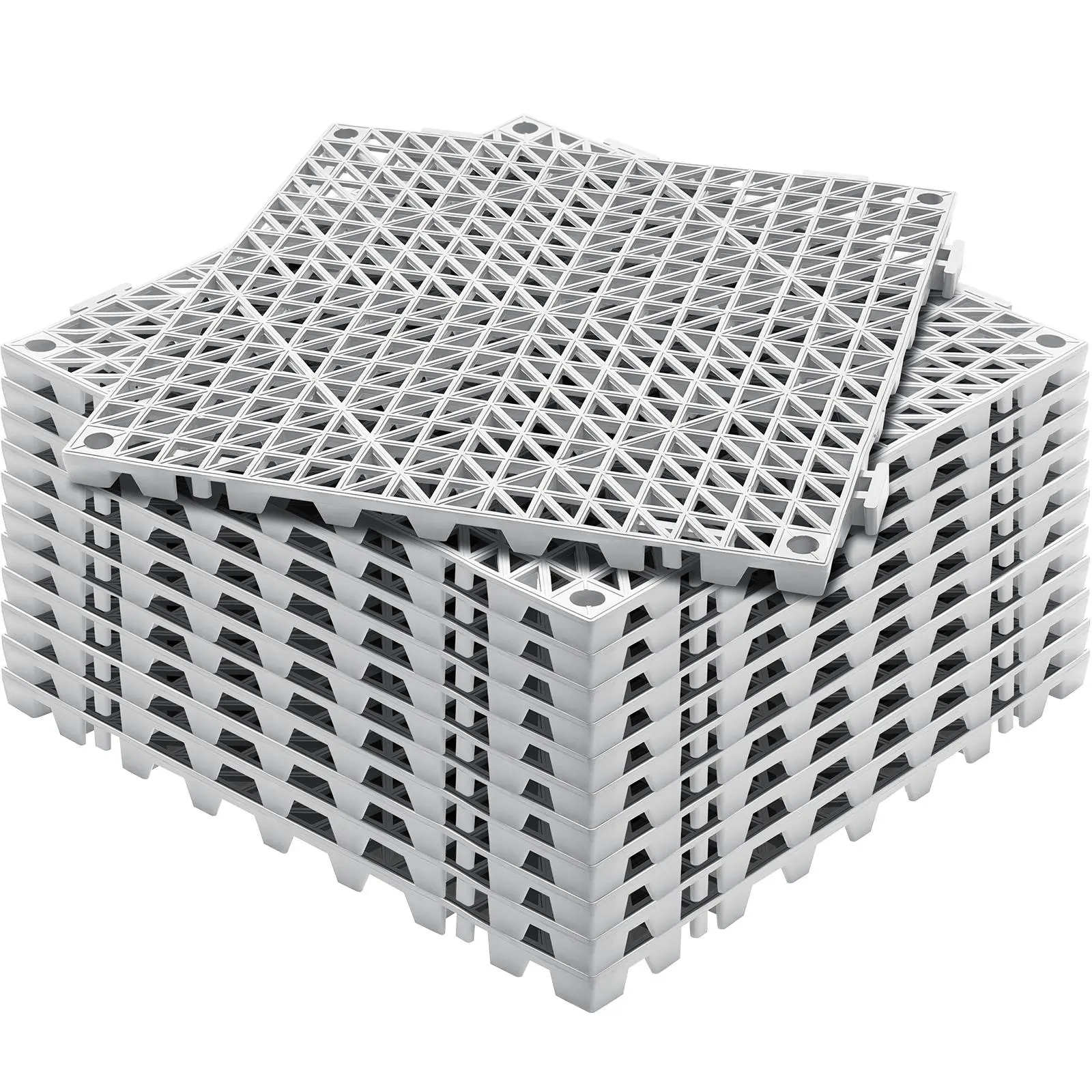 【summerfinds】VEVOR Modular Interlocking Cushion, 12 Pack 12" x 12" Splicing Drainage Mats, Soft PVC Interlocking Drainage Floor Tiles, Non-Slip Drainage Holes for Restroom, Bathroom, Kitchen, Pool, Wet Areas, Gray