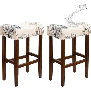 Waterproof Stretch Backless Rectangular Bar Stool Covers Set of 2 Elegant Flower Washable Barstool Chair Covers