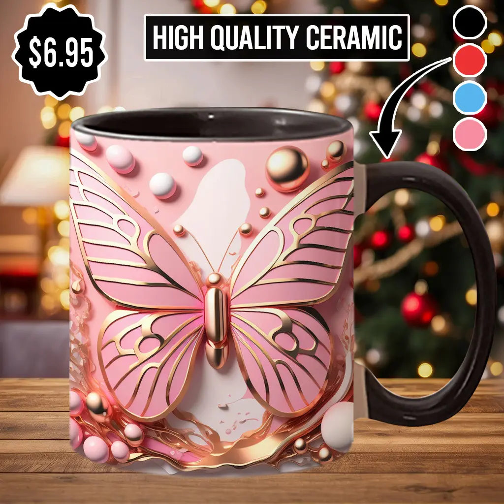 Pink Butterfly Coffee Mug Beautiful Butterfly Printed Mug Gift - btf5698 Ceramic Drinkware