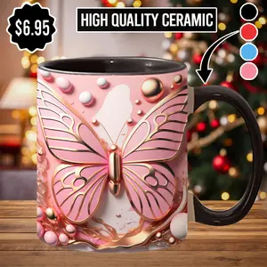 Pink Butterfly Coffee Mug Beautiful Butterfly Printed Mug Gift - btf5698 Ceramic Drinkware