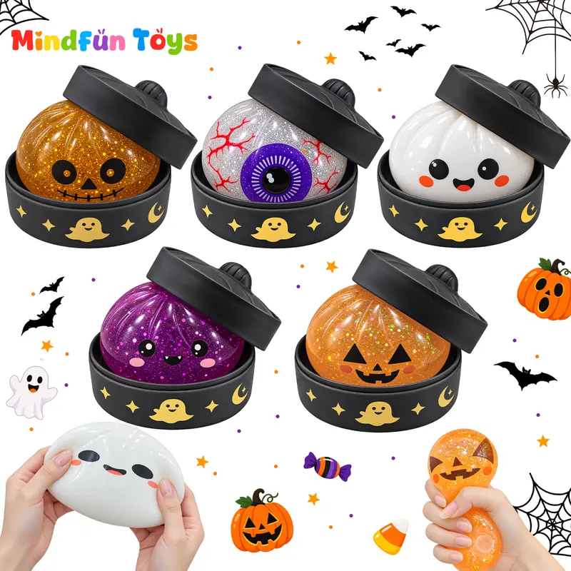 5 Pcs Halloween Squishy Squeeze Toy Set , Cute Ghost Pumpkin Rapid Rising , Sensory Stress Toy for Party Favors Treat Bag Fillers