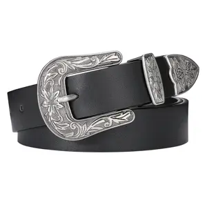 JASGOOD Women  Vintage Western Design Black Leather Waist Belt for Ladies Pants Jeans Dresses Boho Leaf cowgirl  belt