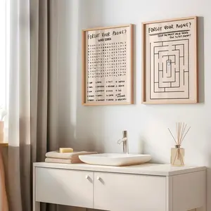 Bathroom Word Search & Maze Wall Art – Fun Interactive Puzzle Poster Set of 2 – Unframed, 5 size, 8x12 to 27x40 inch