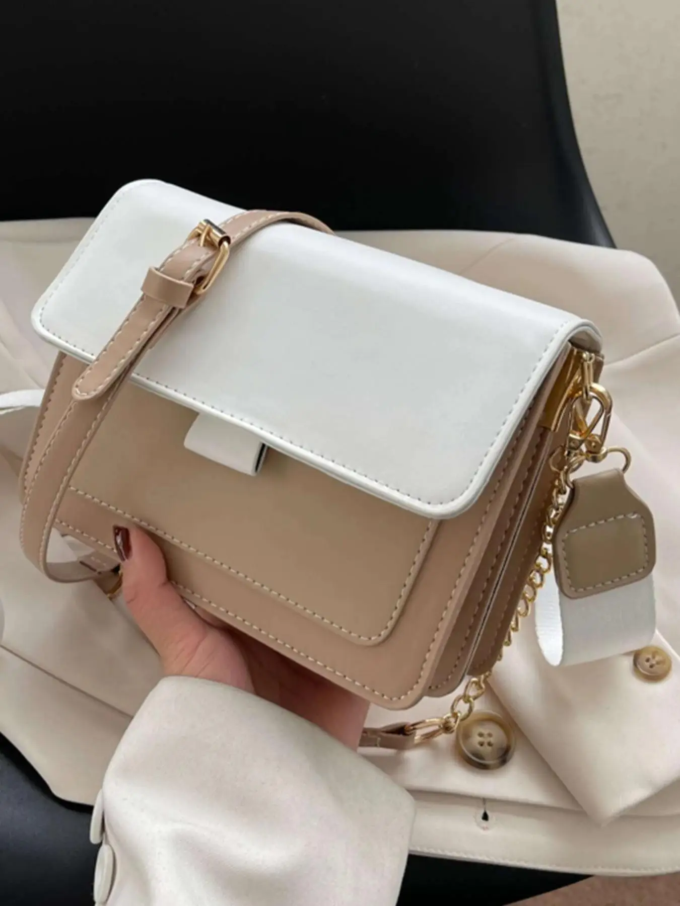 Women's Elegant Casual Colorblock Flap Square Bag, Trendy Minimalist Crossbody Bag, Chic All-match Crossbody Bag for Daily & Work Use