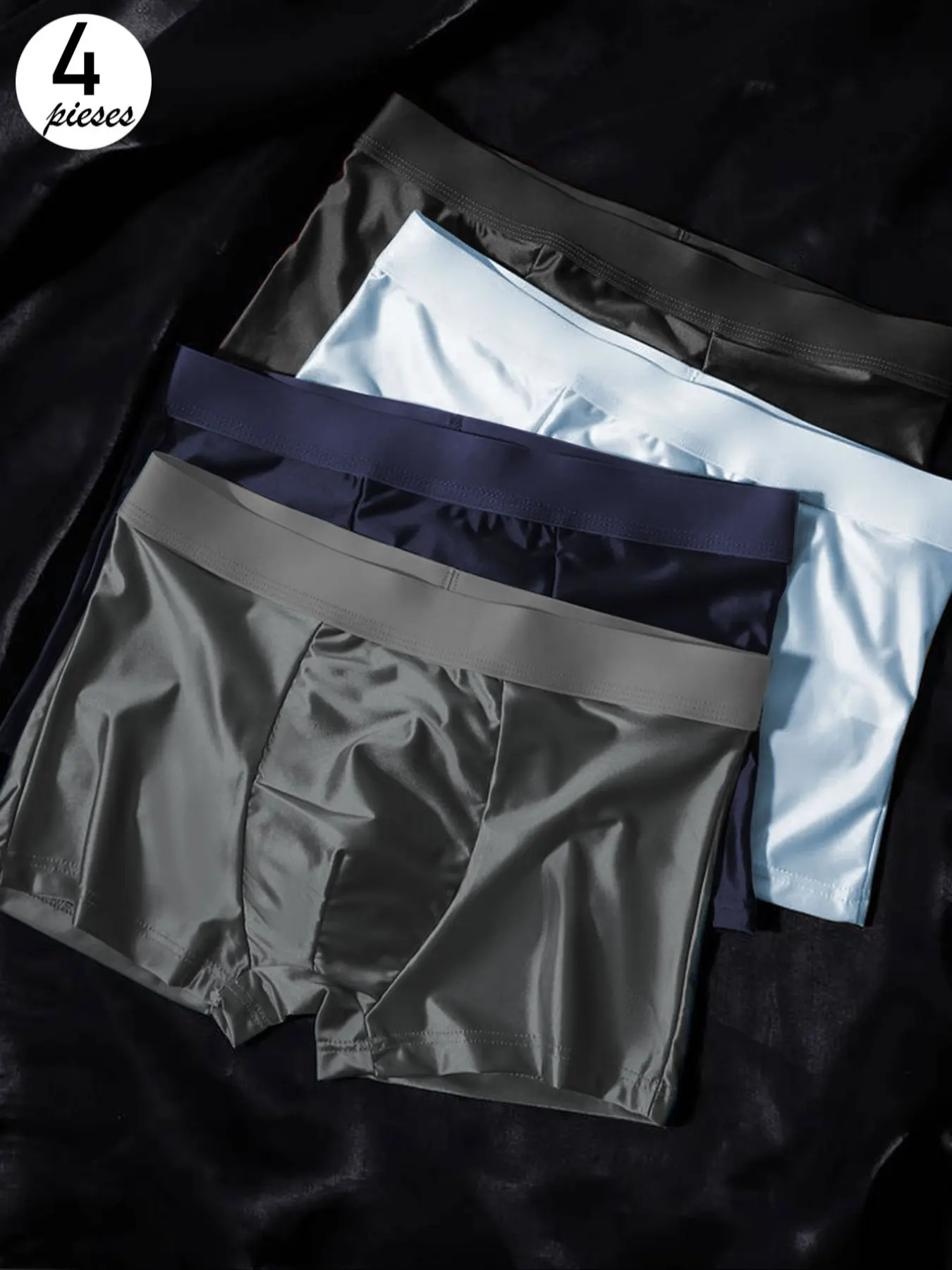 Men's Ice Silk Underwear Set, 4 Pcs Solid Color Plain Boxer Shorts, Breathable Comfortable Fit, Ideal for Summer Wear
