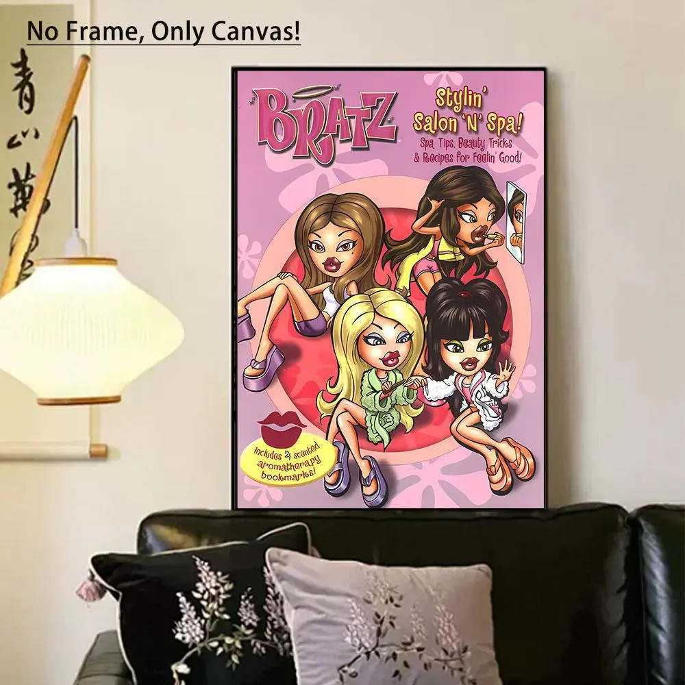 Cartoon Girl Pattern Unframed Canvas Painting Modern Wall Art Poster for Home Living Room Bedroom Study Room Ornaments Frameless