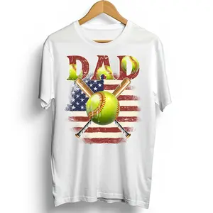 Patriotic Dad Softball American Flag Direct-to-Film (DTF) Print Transfer - Ready-to-Press DIY Specialty Supply for T-Shirts, Baseball Fans