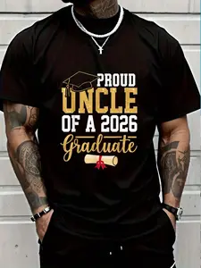 100% Cotton Proud Uncle Of A 2026 Graduate Senior Class Of 2026 Grad T-Shirt Women's Men's Graphic Tee Crew Neck summer vacation Tops