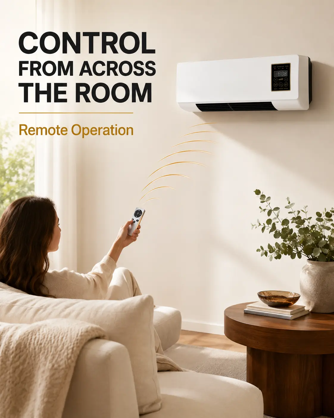 Boating Eco-Smart Wall-Mounted Air Conditioner, 2-In-1 1400W Heating & Cooling Fan, Remote & Touch Control, 6-Hour Timer, Natural Breeze Mode For Bedroom, Living Room