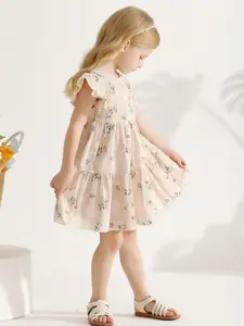YOUNGER TREE Boho Toddler Baby Girl Linen Ruffle Sleeveless Dress - Baby Clothing, Floral Printed Solid Casual Summer Beach Sundress, Floral Printed Dress