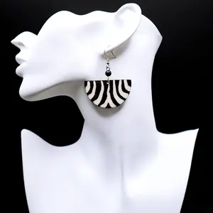 Zebra Print Bone Semicircle Earrings - Elegant Design for Everyday Wear