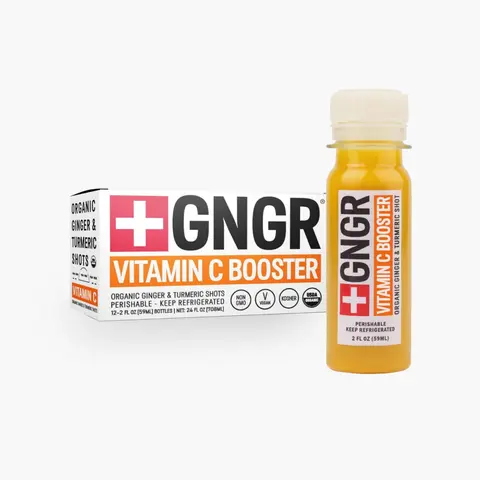 GNGR Vitamin C Booster Shot - Cold Pressed Ginger Shot with Turmeric Cayenne Acerola Immunity Shot with Peruvian Ginger Juice for All Natural Immune & Digestive Support 12 fl oz 12 Pack
