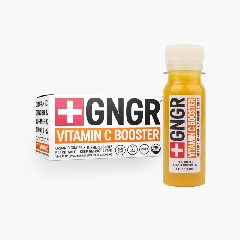 GNGR Vitamin C Booster Shot - Cold Pressed Ginger Shot with Turmeric Cayenne Acerola Immunity Shot with Peruvian Ginger Juice for All Natural Immune & Digestive Support 12 fl oz 12 Pack