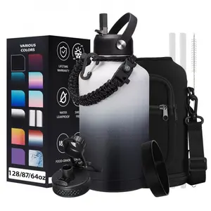 32OZ 40OZ 64OZ 128OZ Stainless Steel Water Bottle with Paracord Handle, Straw/Spout Lid, 1Gallon Vacuum Insulated Water Flask Jug, Leak-proof Large Sports Jug for Outdoor Hiking Biking Travel Camping