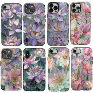 Flower Stained Glass Collage Phone Case 11 - 17 (PRINT), Green Harmony, Charming Flowers, Lily Flower