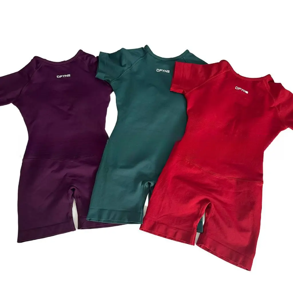 DFYNE Women's Seamless Romper - Short Sleeve, Open Back, Scrunch Butt Lifting, Stretch Nylon Bike Length Onesie for Workouts Gym