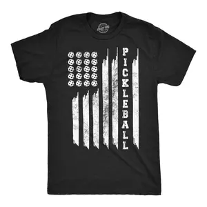 Mens Funny T Shirts Pickleball American Flag Sarcastic Fourth Of July Graphic Novelty Tee for Men Mens Funny T Shirts Cool Vintage Fashion T-Shirt Gift Classic Menswear Patriotic Apparel for Men Funny Pickle Black -