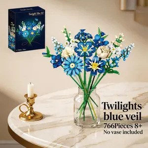 Midnight Blue Tulip Flower Bouquet Building Blocks Set, 766Pcs, Desk, Bedside & Table Decor, Stress Relief Toy, Creative, Fun & Collectible Gift for Adults, Women, Block Lovers, Valentine, Anniversary, Birthday, Gift moon display