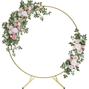 7.4FT Round Wedding Arch with Extended Base for Ceremony, Stable Circle Arch Backdrop Stand Metal Balloon Frame with Two Water Bags for Birthday Party Baby Shower Decoration, Gold