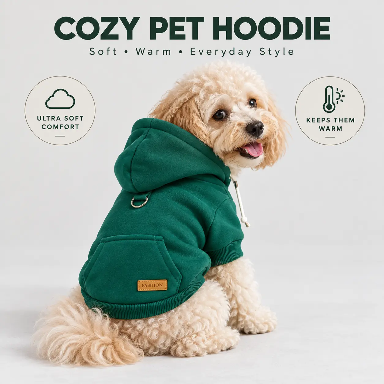 Dog Hoodie with Leash D-Ring, Soft Warm Fleece Pet Sweatshirt with Hood & Kangaroo Pocket, Cozy Puppy Clothes for Small Medium Dogs, Multiple Colors, Great Gift Idea