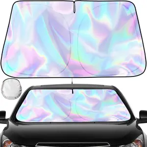 Iridescent Sun Shade for Car Windshield, Foldable Universal Car Windshield Upgrade Sunshade Enhanced UV Rays Reflective Sun Visor Shade Keeps Vehicle Cool Foldable Design（70*140cm）