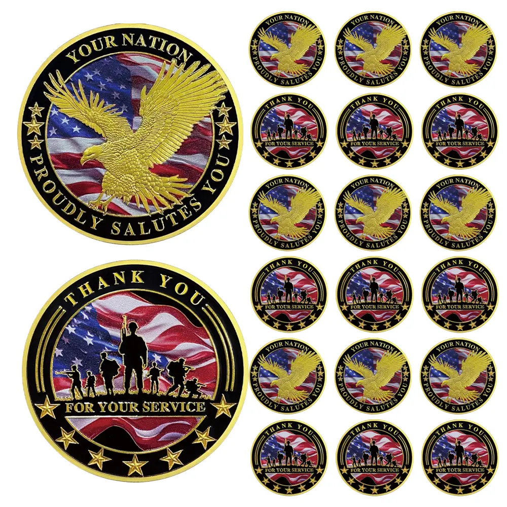 20PCS Spread-Wing Eagle Challenge Coin Set, Proudly Salutes You, Thank You for Your Service Commemorative Tokens, Patriotic Gifts for Memorial Day, Independence Day and Retirement