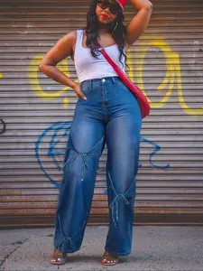 Women's Fashion Wide Leg Jeans, Casual Loose-Fitting Denim Jeans, All Seasons Wear, Plain Pattern, Comfortable and Stylish