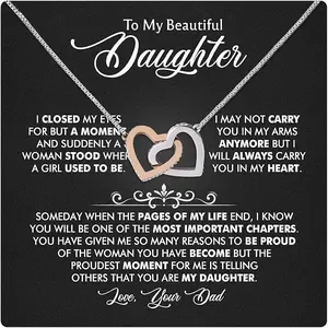 Dad to Daughter Necklace, Elegant Pendant Jewelry with Heartfelt Message, Birthday, Graduation Gifts from Dad, Daughters Jewelry Gift Box