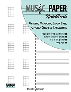 USED-MUSIC PAPER NoteBook - Ukulele, Mandolin, Banjo, Bass, Chord, Staff & Tablature by Ashkan Mashhour (Paperback)