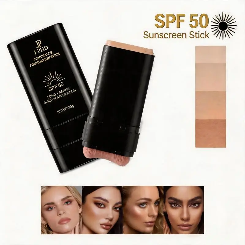 Foundation Stick,2 in 1 Dual-Ended Long-Lasting& Waterproof Concealer Korean FoundationContour Sticks,Contouring Foundation withBrush,Full Coverage Matte Finish for FaceMakeup