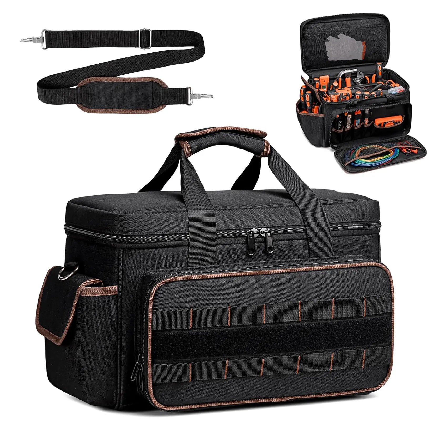 Durable 17 Inch Tool Tote Bag, Oxford Cloth Multi-Pocket Storage Organizer with Padded Handle & Adjustable Shoulder Strap, Portable Work Bag Perfect for Electrician Carpenter Mechanic Handyman