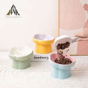 Ceramic Pet Slow Food Bowl Elevated Slow Feeder Bowl High Footed Design Anti-Choking Slanted Mouth for Small Dogs Cats, Durable Ceramic Material