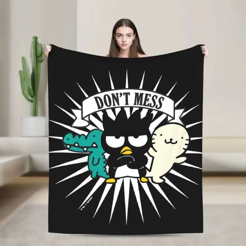 Badtz Maru Cartoon Print Flannel Fabric Knit Throw Blanket - All Seasons Soft Warm Bedding, Machine Washable Travel Essential for Beds, Sofas, Ideal for Friends and Family