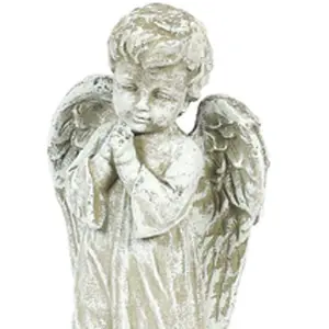 Solid Rock Stoneworks Innocence Angel Stone Statue 13in Tall Decorative Sculpture Marble Tone Color