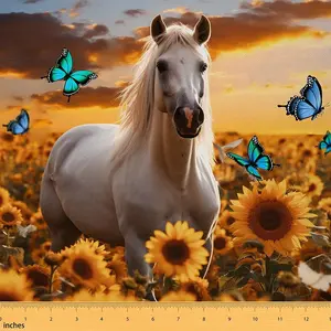 Horse Fabric By The Yard,1 Yard,Sunflower Decorative Waterproof Outdoor Fabric,Butterfly Upholstery Fabric,Farmhouse Western Fabric