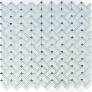 Tesserae Herringbone Royal Sapphire 11.75x12.25 Marble Mosaic Tile