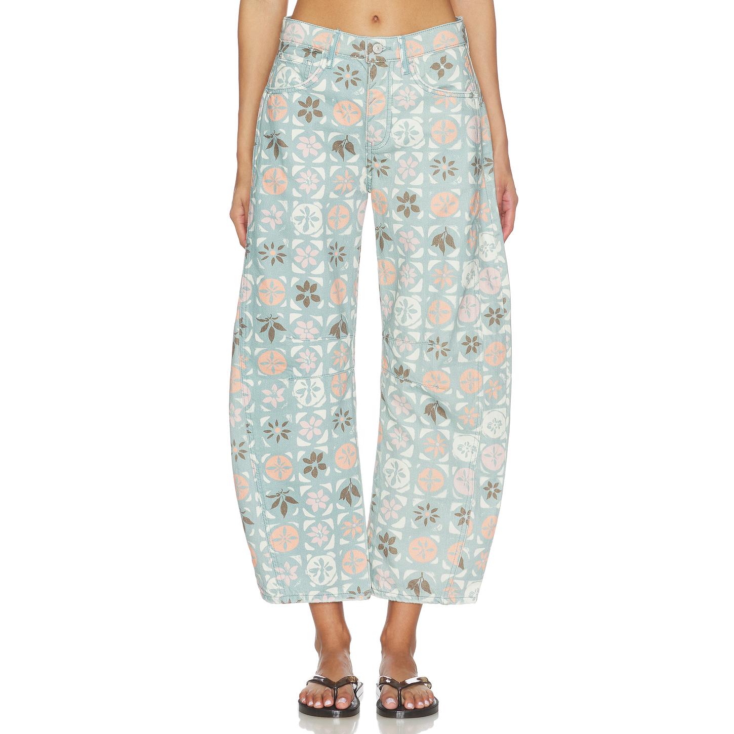 Free People x We The Free Good Luck Printed Mid Rise Barrel In Brown