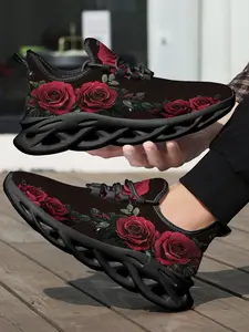 and Rose Print Casual Sneakers, Low Top Sneakers, Walking Shoes for Men and Women, Breathable Mesh Upper, Eva Lightweight Sole for Stylish Comfort