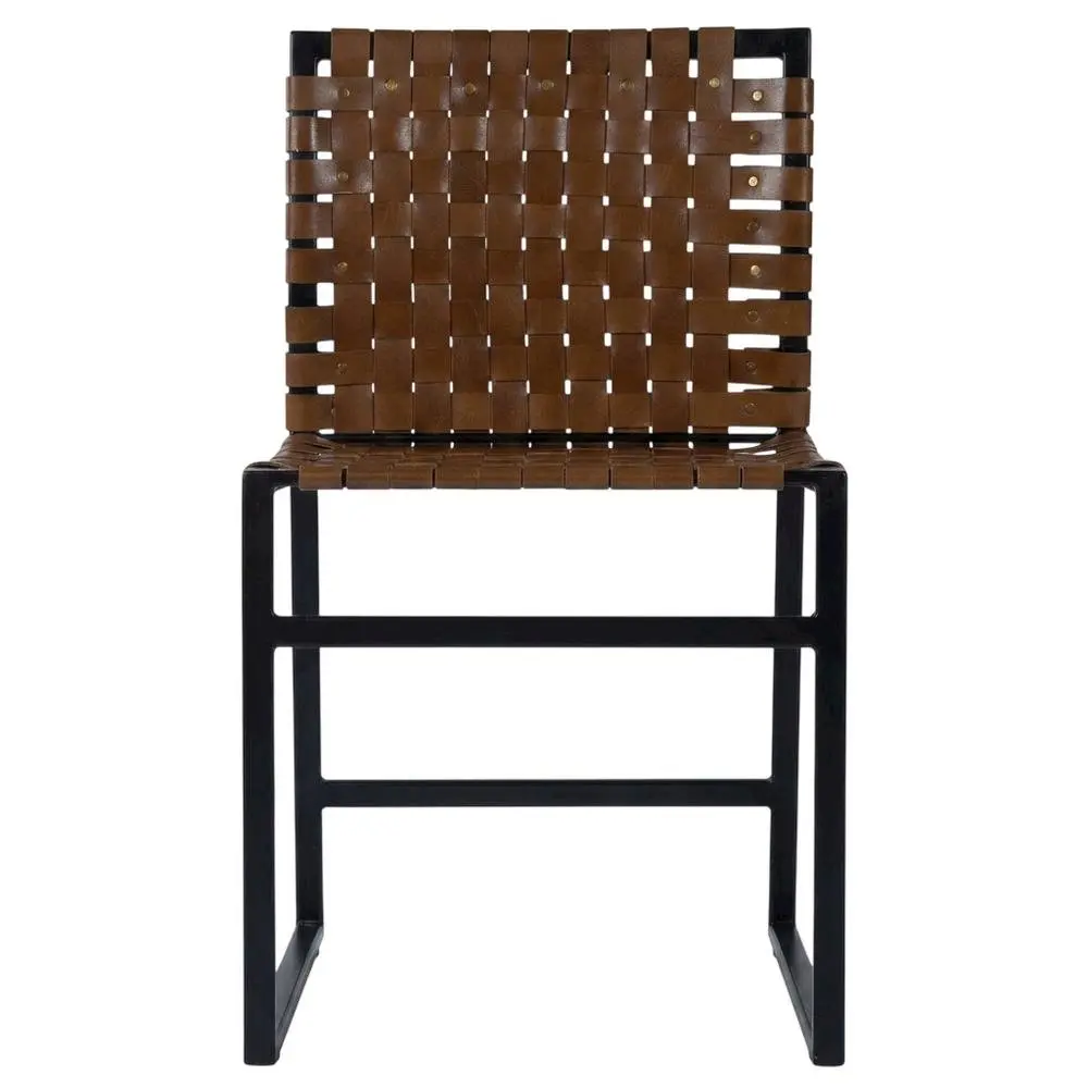 Industrial Leather Side Chair with Sled Base, Accent Chair for Dining Room