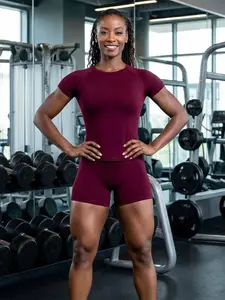 Women's Seamless Moisture-Wicking Sports Short Sleeve Set, High Waist Peach Hip Lifting Running Fitness Yoga Shorts, Indoor & Outdoor Wear, Sporty Breathable Outfits, Athletic Fashion Activewear