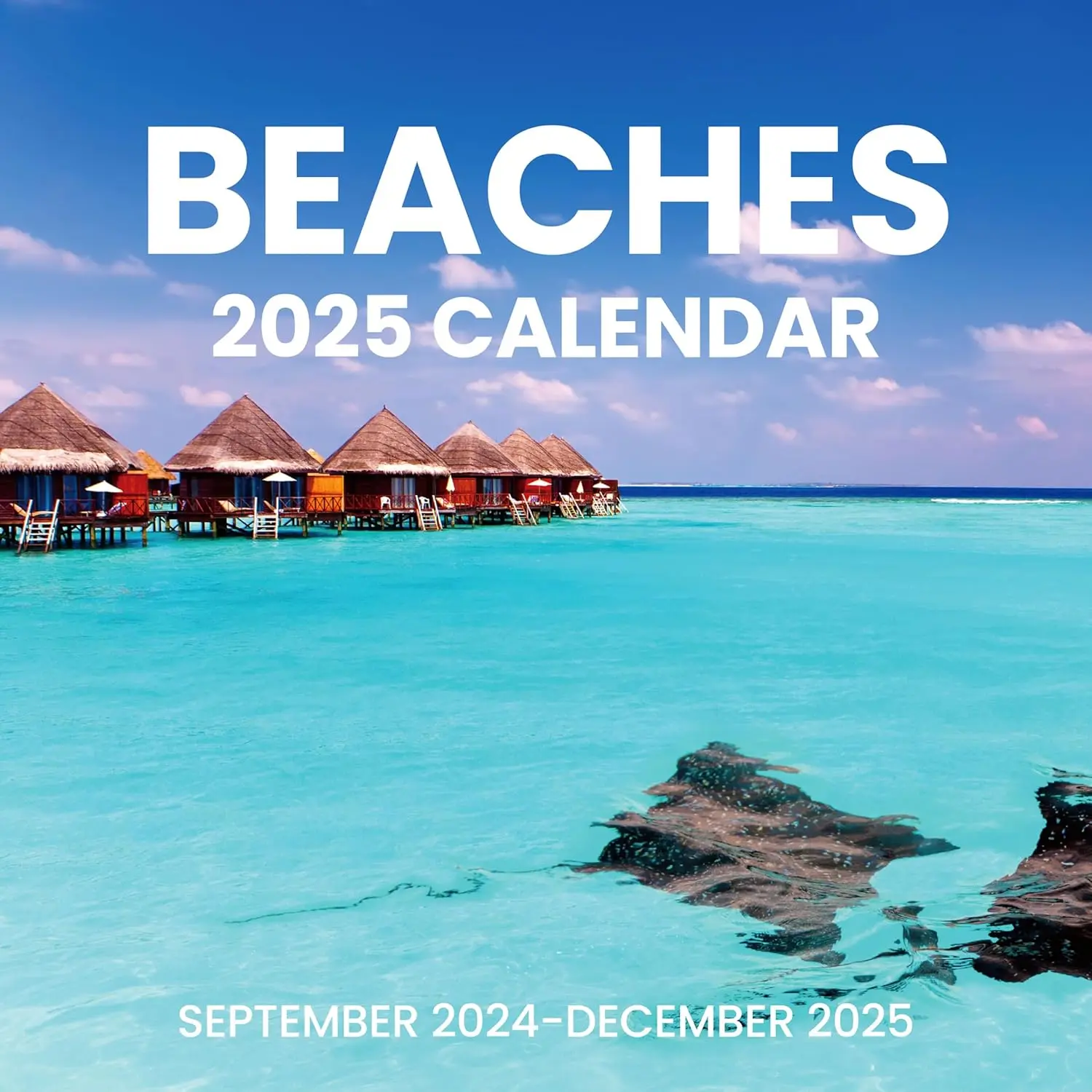Calendar 2025 for Wall, 2025 Large Wall calendar 12x12 Inches with 16 Months from Now to December 2025, Thick Glossy Paper, 12" x 24" (Open), Beaches