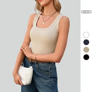 Imily Bela Women’s Tank Top - Sexy Deep Round Neck Top, 2026 Summer New Arrival, Slim-fit Ribbed Camisole, Popular Basic Sleeveless Item, Comfortable and Simple